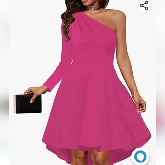 SARIN Mathews One Shoulder Long Sleeve A-Line High Low Skater Cocktail Pink - Picture 1 of 15